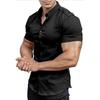 Summer Men Short Sleeve Casual Lapel Shirt Men Pure Color Hawaii Shirt Tops 100% Polyester
