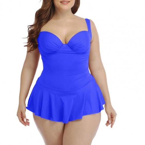 Women's Swimwear  Plus Size Swimsuit Solid Color Push Up Ruffle Hem Backless One-piece Swimsuit Swimwear for Swimming