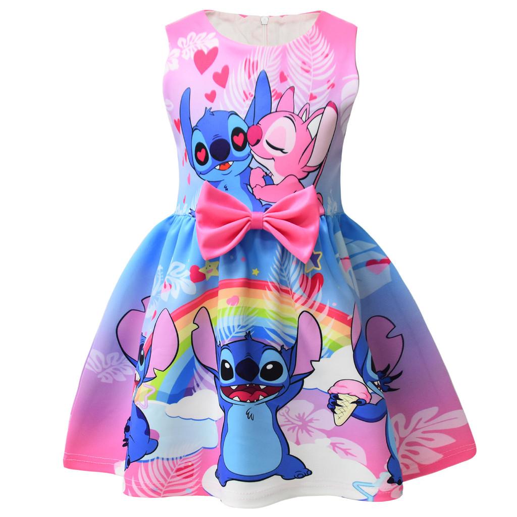 Lilo Stitch Girl Dress With Bow For Spring Casual Wear