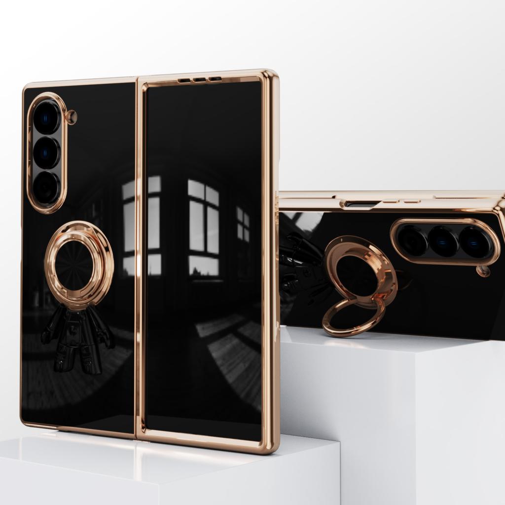 For Samsung Galaxy Z Fold6 5G Case with Astronaut Ring Kickstand 6D Electroplating TPU Phone Cover