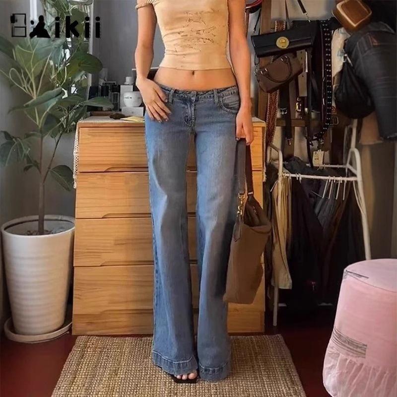 European and American Wholesale Foreign Trade Low-rise Washed Micro Jeans Women's Y2k Casual Straight Mopping Pants Ins Wind Women