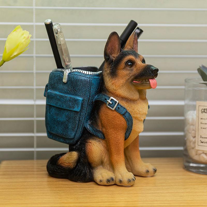 Artistic German Shepherd Pen Holder, Miniature Figurine for Living Room TV Cabinet, Unique Home Decorative Craft