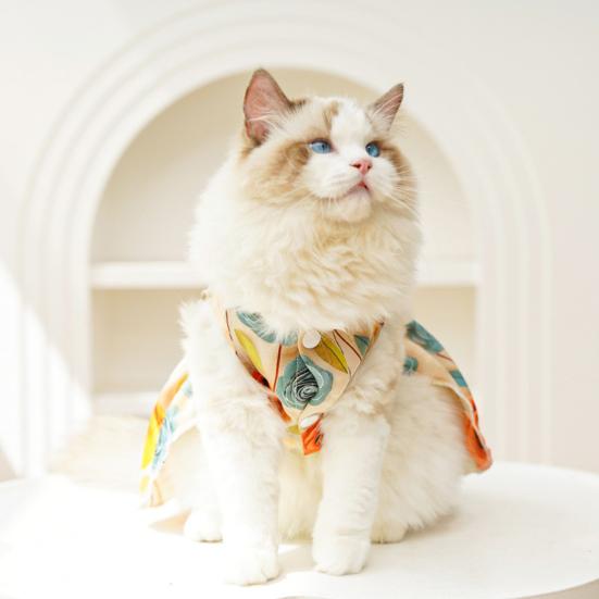 Psí šaty s mašlí, potisk růží, letní princeznovské šaty pro malé holčičky, psy, kočky