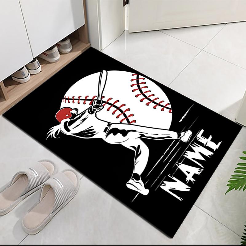 Custom Name Baseball Printed Carpet, for Office Chair Living Room Bedroom Kitchen Room Decor Gifts.