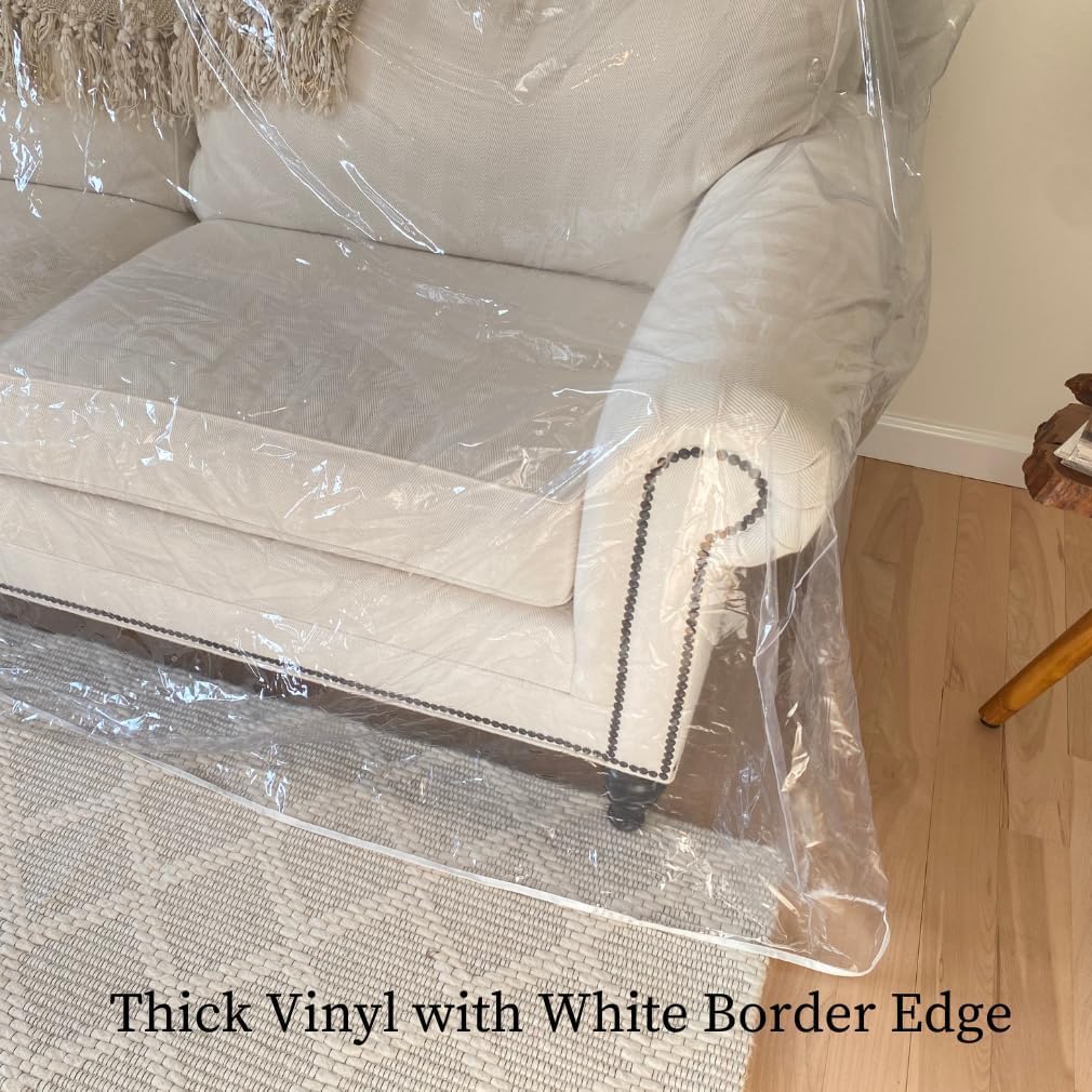 Clear Vinyl Couch Cover Waterproof 1/1/1 Seat Sofa Protector Heavy-Duty Vinyl Protects Sofas from Pet Claws, Stains, Dust, Spill