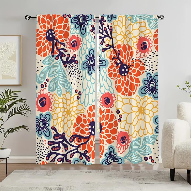 

2 шт. масляная живопись цветочный узор шторы декоративный карниз для оконных занавесок для спальни гостиной cortinas Small(W50H50cm)-2&Rod Pocket