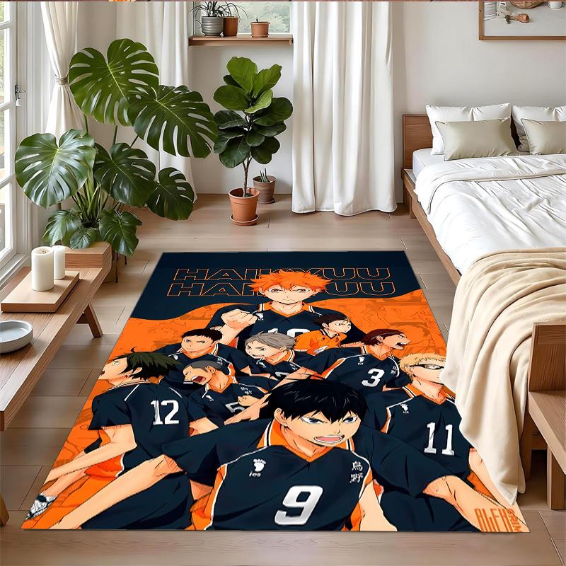 Anti‑Slip Crystal Velvet Floor Rug, Haikyuu Design Carpet for Indoor Living Bedroom Home Decoration
