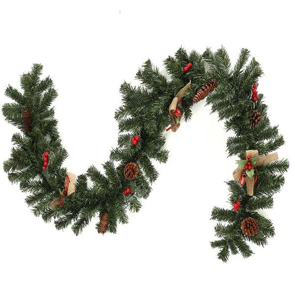 1.8M Christmas LED/No LED Bowknot Red Berries Pine Cones Garland Bar Tops Decoration Christmas Tree Hanging Ornaments Party Supplies
