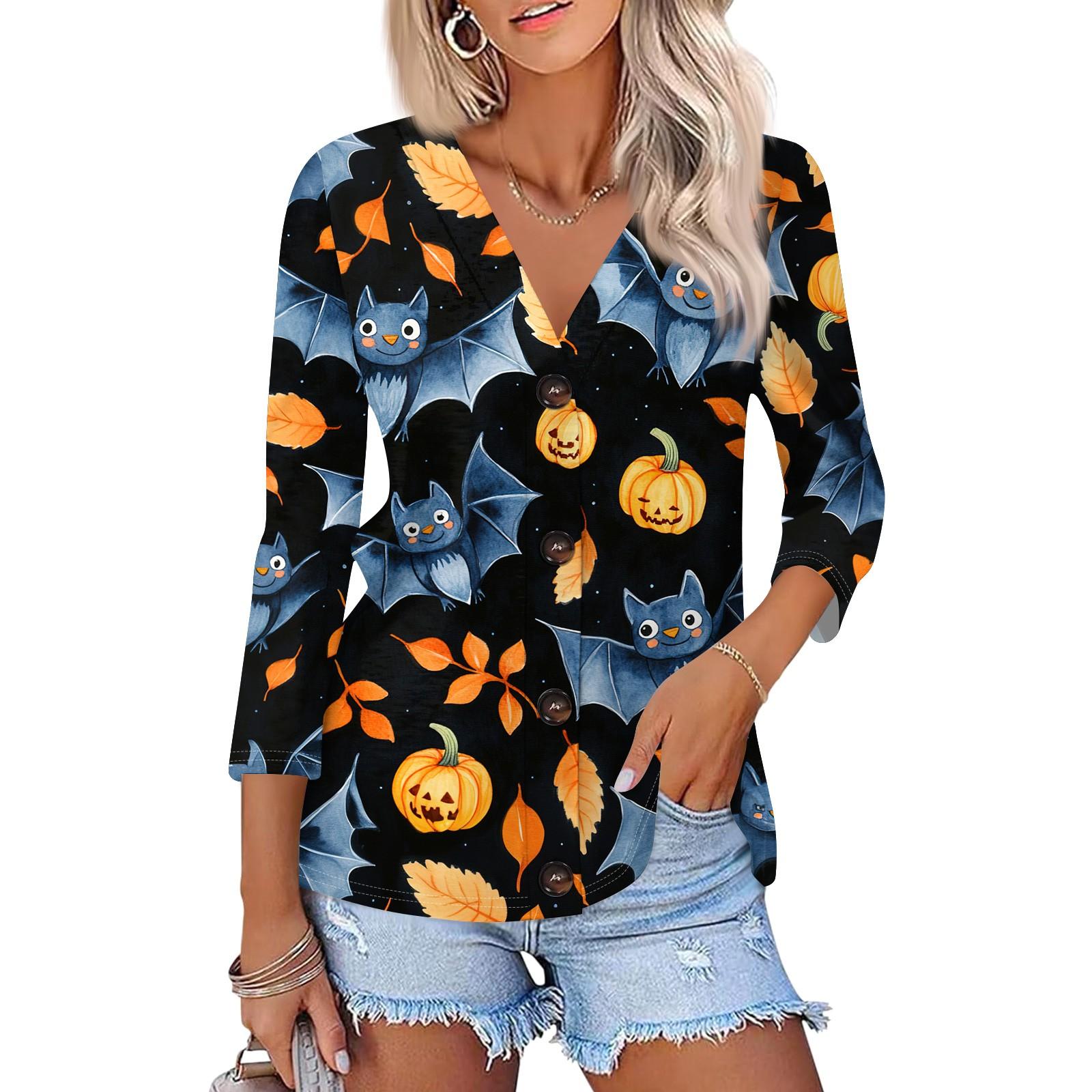 

Женская модная повседневная рубашка на пуговицах с принтом, топ с рукавами 3/4 M