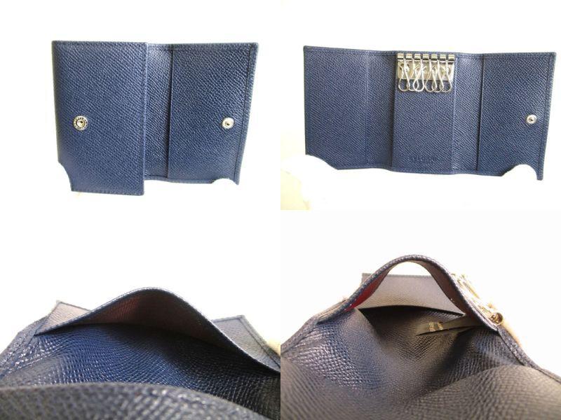 Authentic BVLGARI Navy Blue Leather BVLGARIBVLGARI 6 Pics Key Cases #9681  Refurbished
