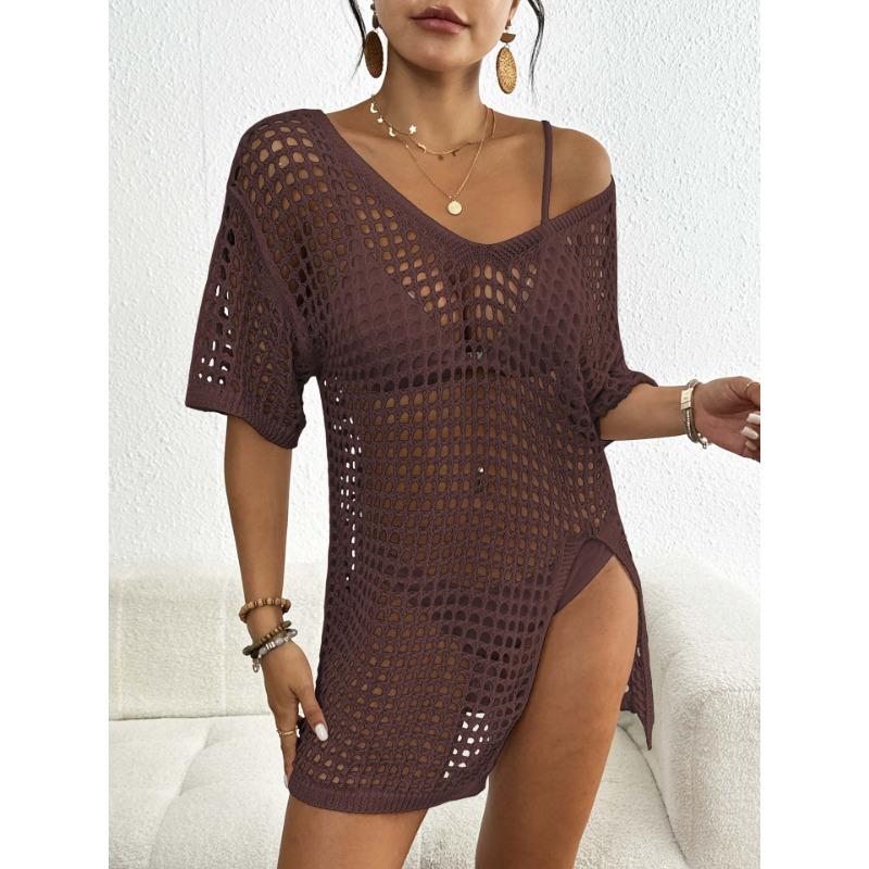 Bluză Rochie Bikini Tricotată de Vară Nouă pentru Femei cu Decolteu în V și Decupaj Deschis