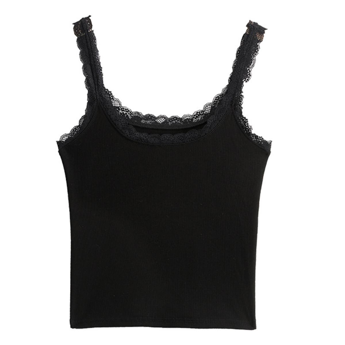 

Нитяной сто кружевной низ маленький камзол, майка женская внутренняя сексуальная тонкая горячая девушка дизайн чувство топов S чёрный