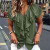 Camicette e camicie con scollo a V a maniche corte con stampa tinta unita primavera estate casual alla moda da donna