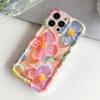 Laser Blue Light Flowers Case For iPhone 15 14 12 13 11 Pro Max Wavy Frame Pattern Camera Protection Shockproof Soft Cover Funda