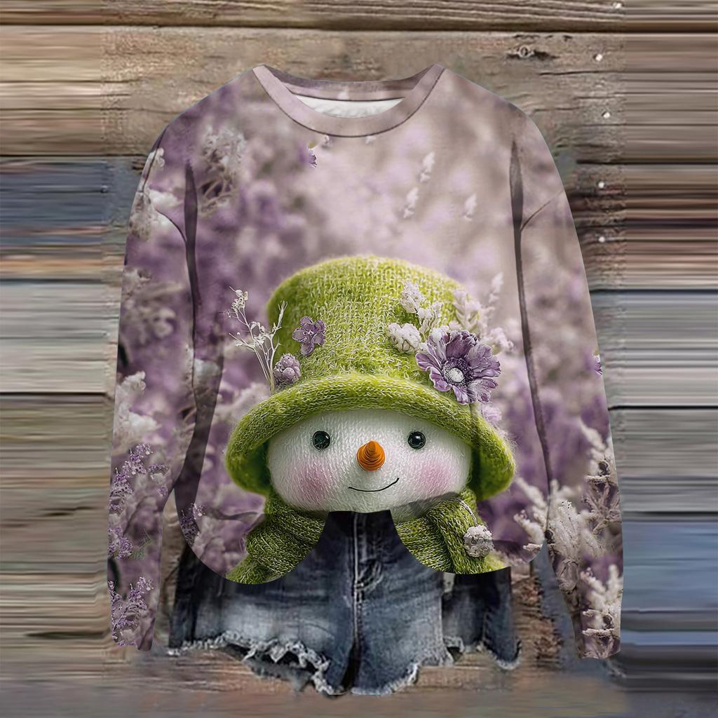 Women's Fashion Printed Long Sleeve Loose Round Neck Sweatshirt Top Fall