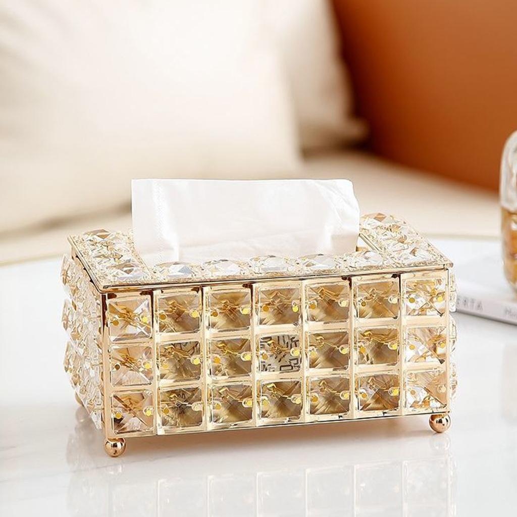 Crystal Tissue Box Rectangular Decorative Tissue Box Holder Sparkling Tissue Holder Napkin Facial