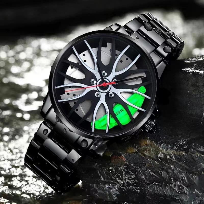 Watch Men'S Fashion Sports Personality Racing Wheel Black Steel Belt Quartz Watch Men'S