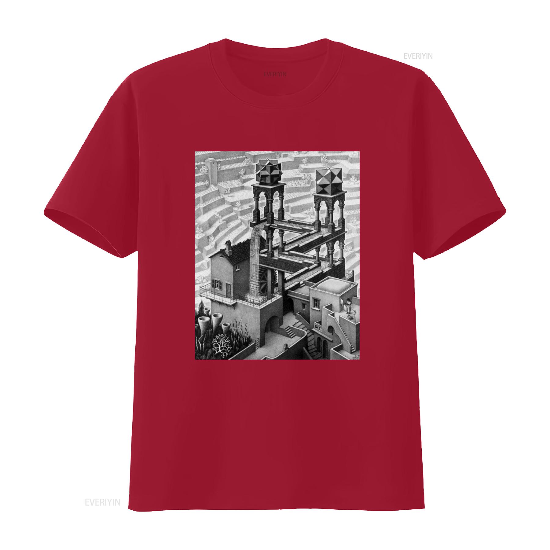 Waterfall Visual Paradox Penrose Triangle Art Inspired MC Escher Adult T Shirt vintage Washed Stylish Stretched Versatile S