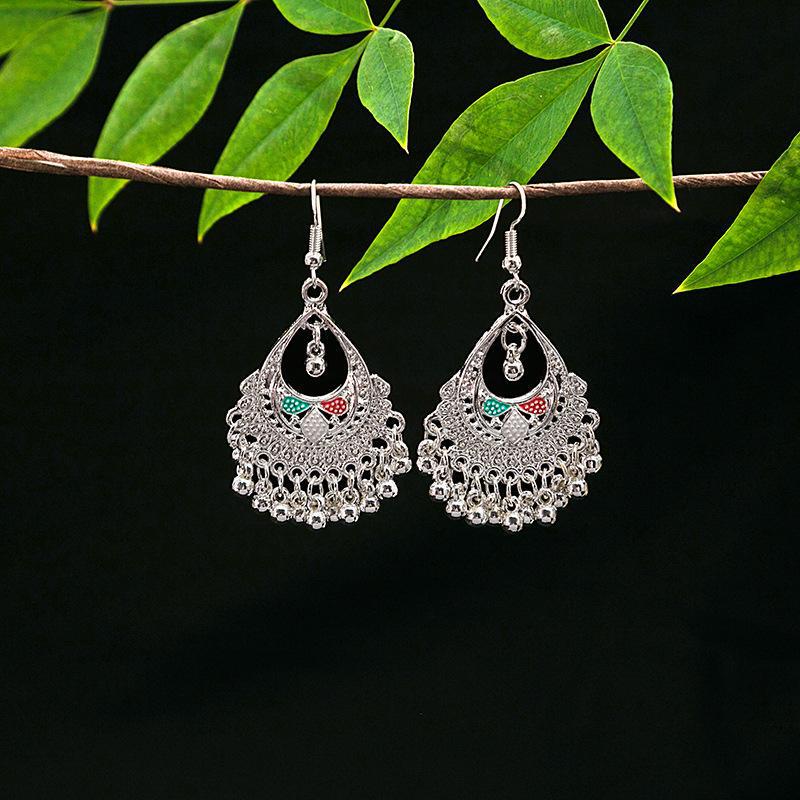 Vintage Ethnic Miao Silver Alloy Teardrop Tassel Earrings