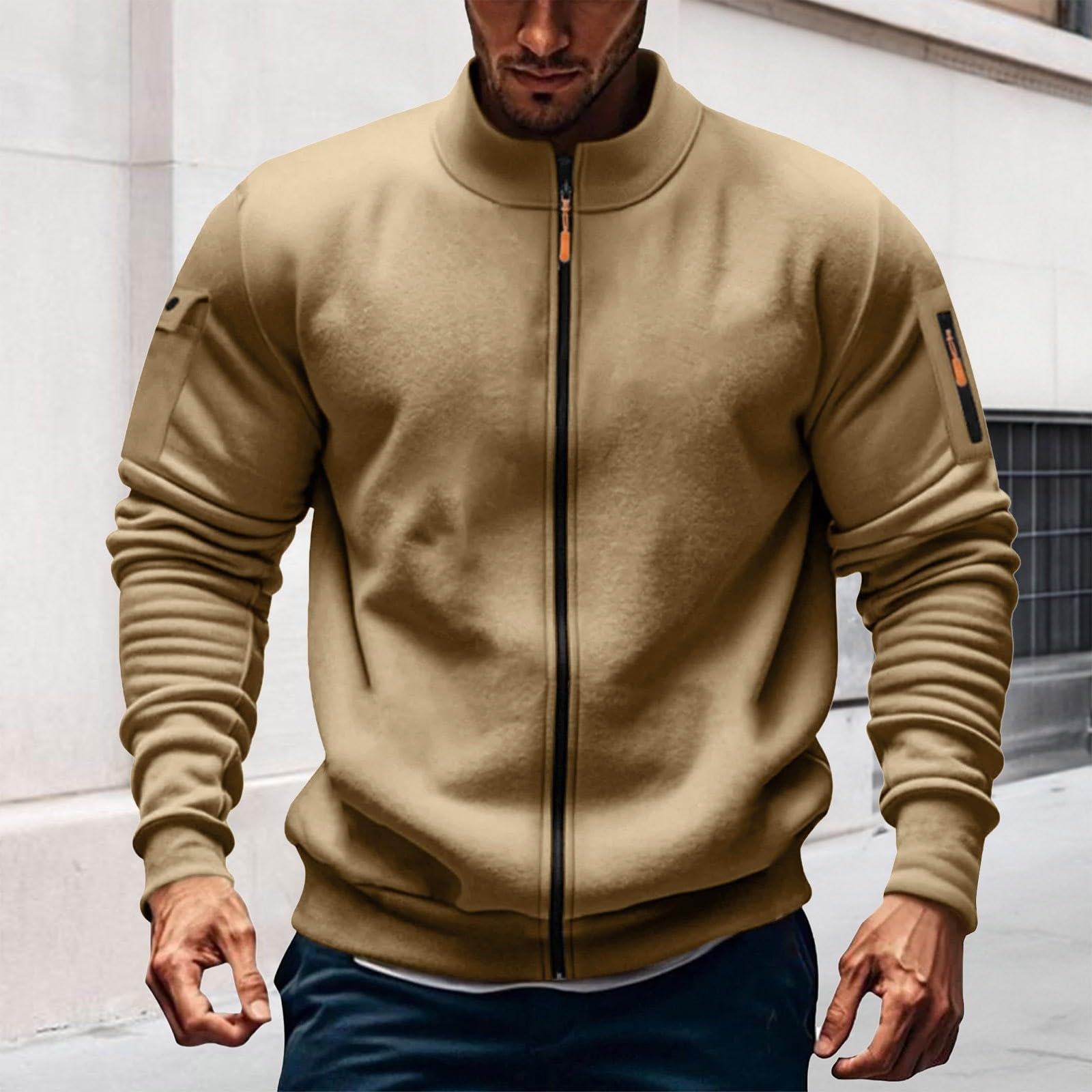 

Мужские толстовки на молнии и высокие повседневные куртки для тренировок со стойкой воротником, легкое спортивное пальто для улицы XXXL верблюд