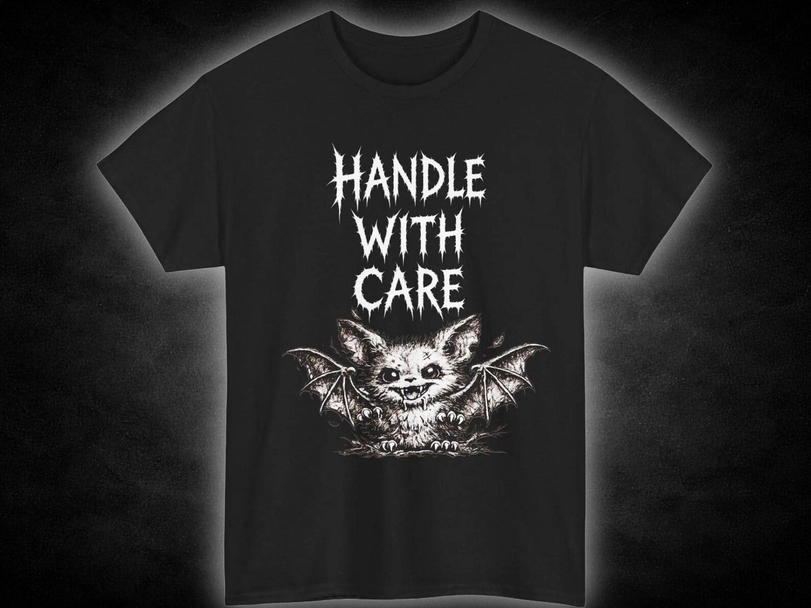 Handle With Care bat illustration Tee | gothic vampire bat shirt 4XL
