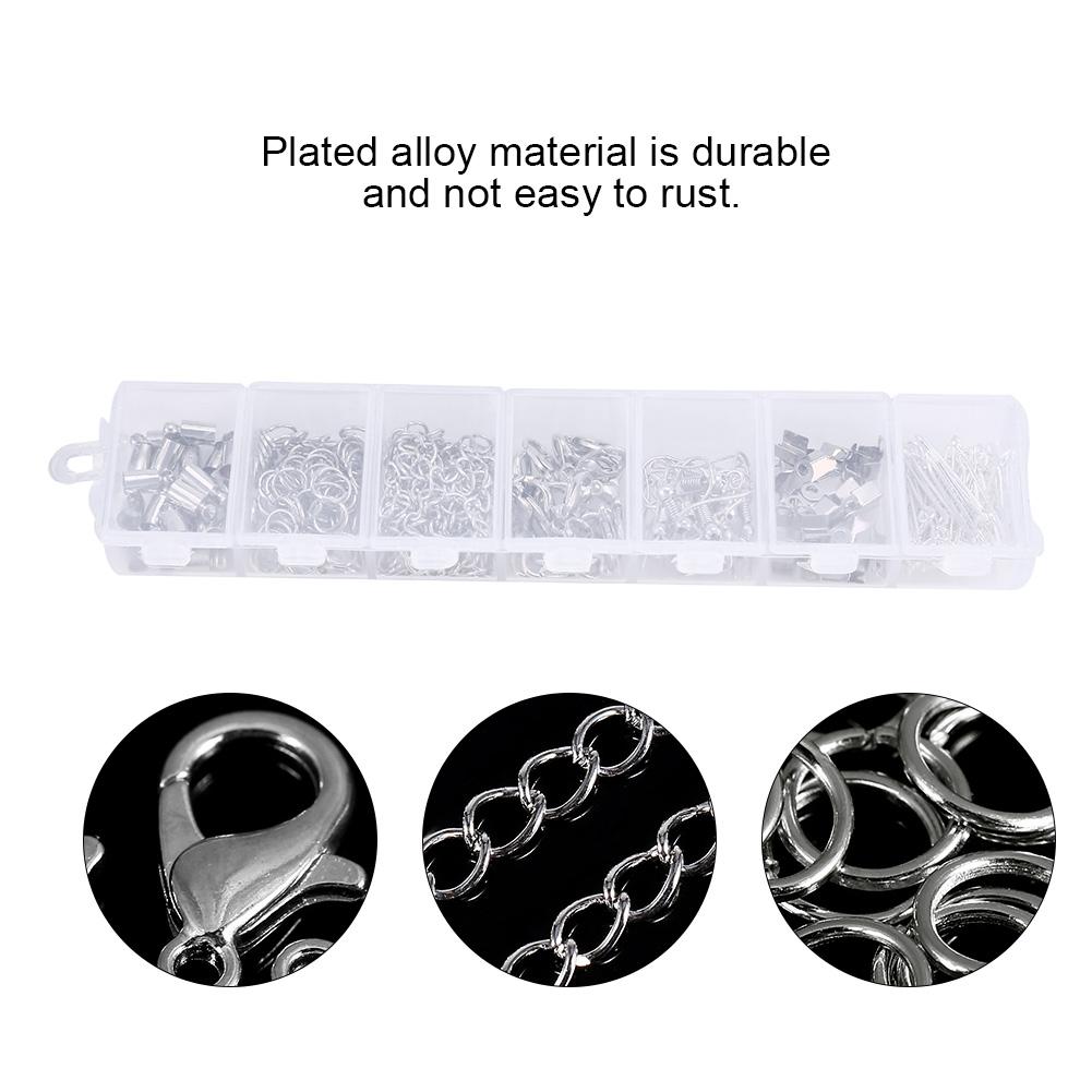 340Pcs Box Jewelry Findings Making Earring Necklace Bracelet Kit (Silver)