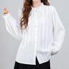 Navava Women Romantic Lovely Shirring Frill Ribbon Long Sleeve Blouse Nb3081