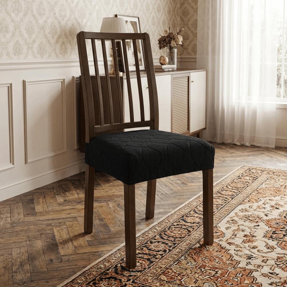 Rutschfeste Jacquard Esszimmerstuhlbezug Elastischer Abnehmbarer Sitzkissenbezug Einfarbiger Schmutzabweisender Sitzschoner Küche