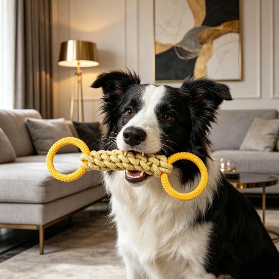 Pet Toy Double Loop Design Cotton Rope Interactive Puppy Chew Toy Bite-resistant Teeth Oral Health Safe Chew Toy