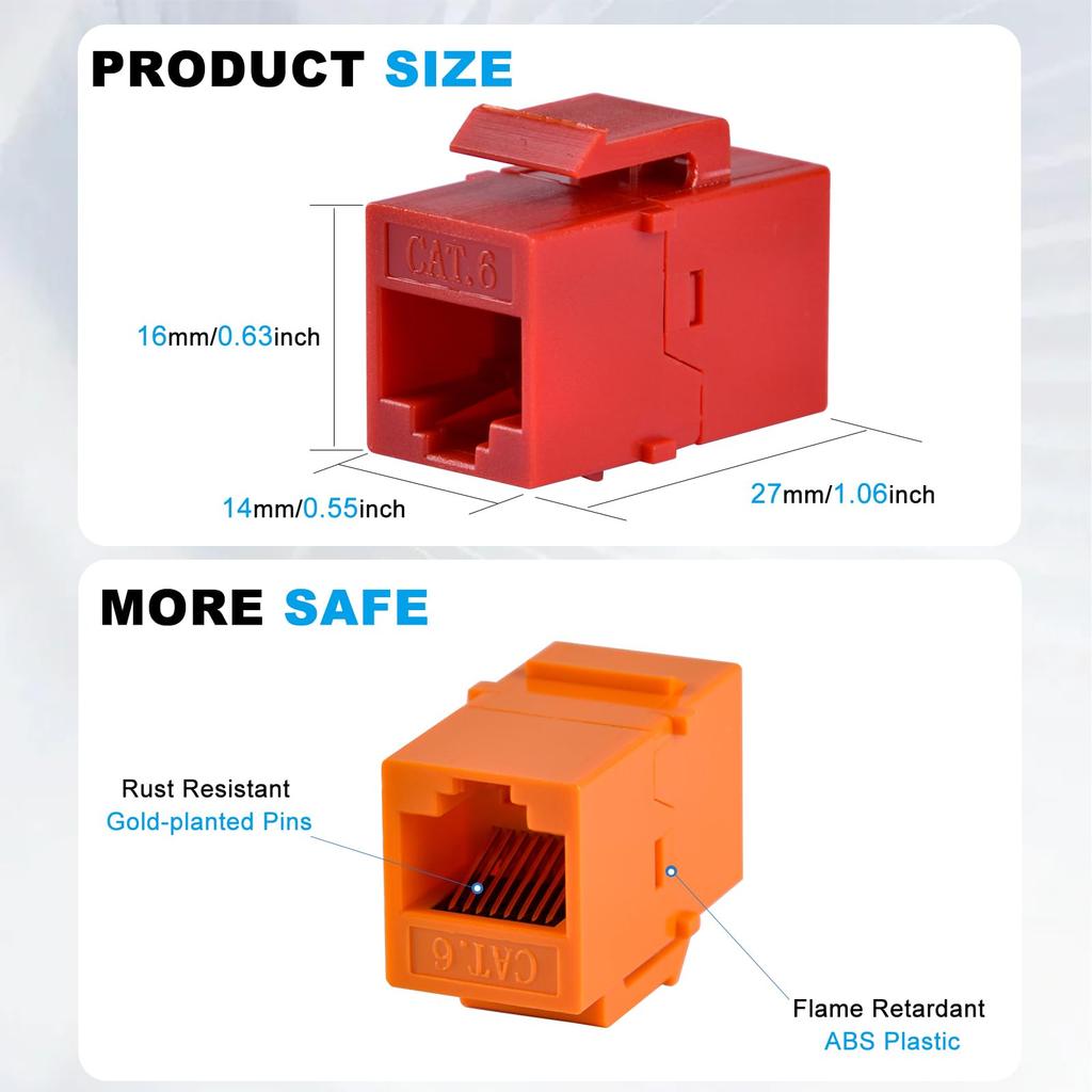 GeeekPi Cat6 RJ45 Keystone Jack Ethernet Keystone Jacks for Patch Multicolor 12-Pack Inserts, Panels,