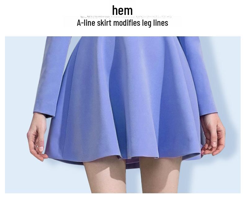 Chic Blue Retro French Square Neck Puff Sleeve Dress with Bow, 2024 Spring/Autumn.