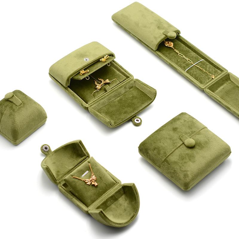 Double Opening Grass Green Velvet Jewelry Box For Rings Earrings Necklaces Bracelets And Bangles Elegant Jewelry Packaging Storage Solution
