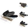 Leather Style Punk Belt With Three Row Hollow Square Buckle Bullet Head Design