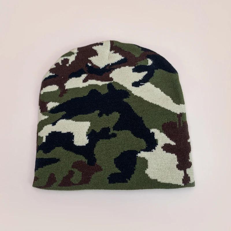 European Camouflage Knitted Hats Color Block Autumn And Winter New Warm Hip Hop Versatile Street Fashion Outdoor Retro Beanies