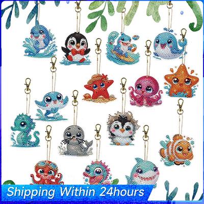 15 Pièces Kits de Porte-clés Peinture Diamant DIY Double Face pour Débutants Bricolage d'Anniversaire Décoration de Fête à la Maison