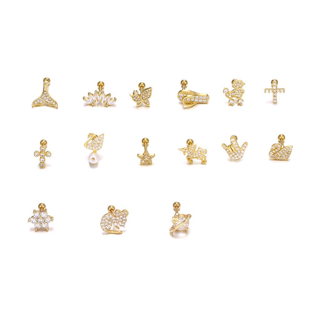 Boucles d'oreilles créatives à vis plaquées or avec zircon micro-incrusté