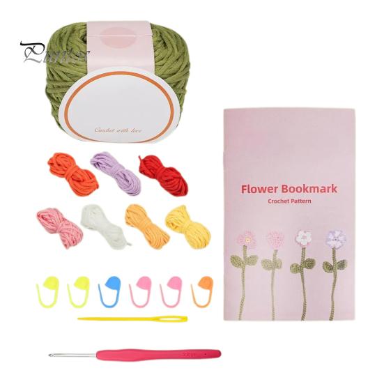 

Набор для вязания крючком для начинающих, закладки-цветы, проект «сделай сам» с 8 рулонами сверхмягкой пряжи, в комплект входит крючок, маркер петель, рождественские подарки A