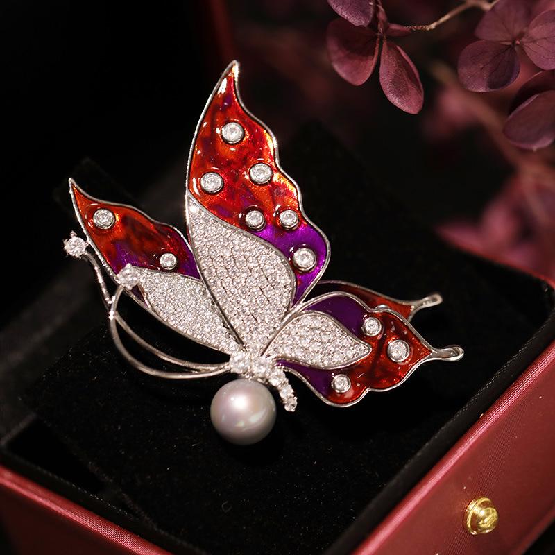 Bo Xin Yun High-end Enamel Pearl Butterfly Brooch for Qipao and Outerwear