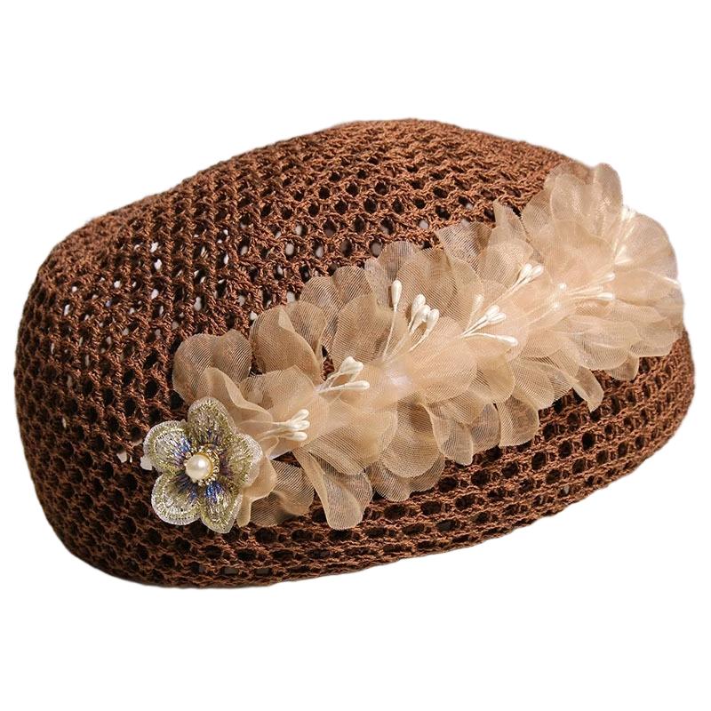 French-Style Elegant Floral Hollow-Out Beret for Women Summer Korean Fashion Sweet Versatile Stewardess Hat Face-Slimming