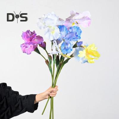 Artificial Iris Branch with Stem Green Leaves Home Wedding Party Faux Flower Floral Arrangement Indoor Outdoor Decoration Photo Props