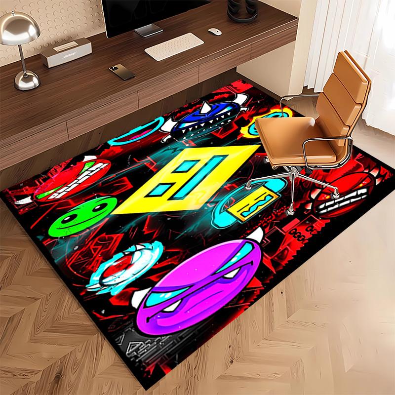1pc Geometry Dash Print Area Rug - Soft, Washable Non-Slip Indoor Mat, Living Room, Home Office Decorative Rug,Office Decorative