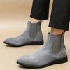 Tendance Rétro Hiver Nouveaux Bottines Chelsea Pointues en Cuir Daim Gris Pour Hommes Chaussures Plates Hautes Décontractées Zapatos Hombre