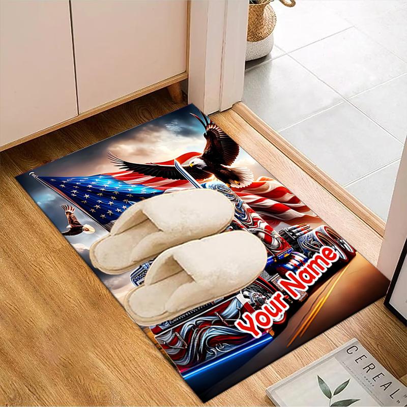 1PC Custom Name American Truck Freedom Theme Floor Mat Ideal for Living Room, Game Rooms, Office, Bedroom,Floor Mat Playful Design