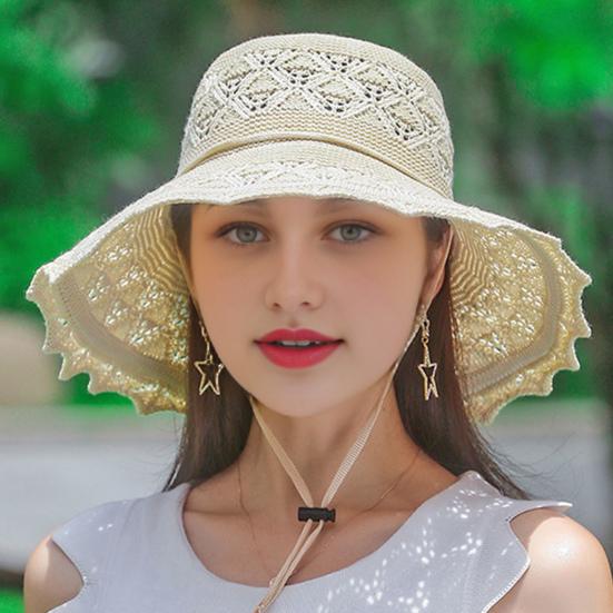 Summer Straw Beach Hat for Women UPF 50 Floppy Wide Brim Sun Protection Hat Foldable Travel Bucket Hat