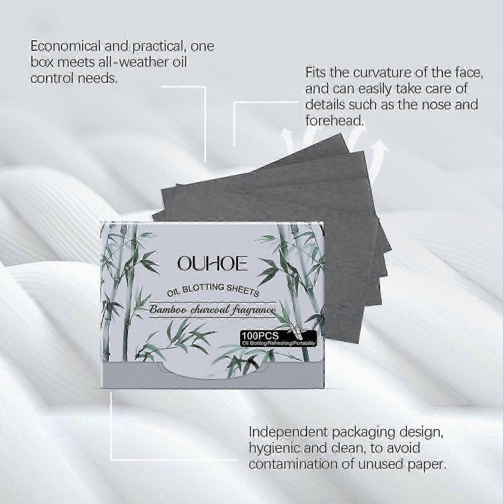 Bamboo Charcoal Oil Blotting Paper 100 Sheets for Matte Skin, Oil Control & Refreshing Finish, Gentle, Portable & Easy to Use for Daily Makeup Touch-