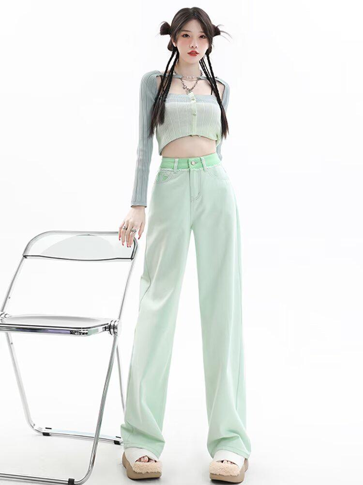 2025 Spring/Summer Women s Light Pink Wide-Leg Jeans - Petite Pear Shape Fit Extra Large зелёный