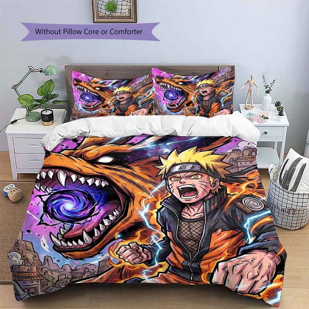 Naruto Pattern Bedding Quilt Set Quilt Cover Pillowcase Home Decoration Birthday Gift (1 * duvet cover + 2 * pillowcase, without core)