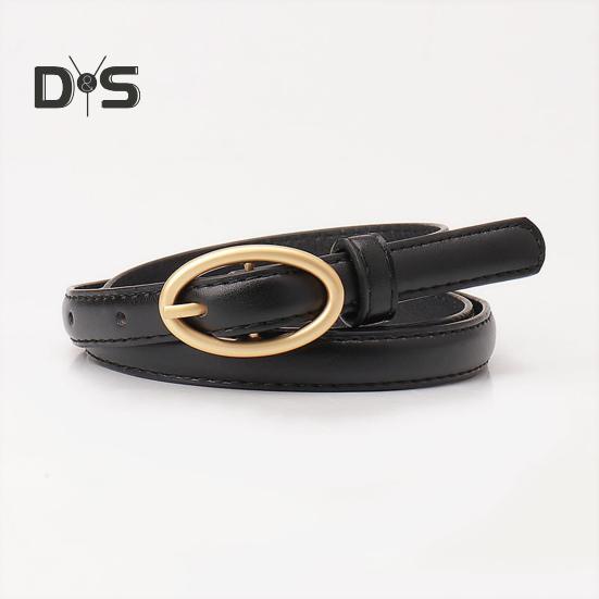 Women Belt Metal Oval Buckle Decor Multi Holes Design Adjustable Length Belt Imitation Leather Waist Strap Shirt Sweater Accessory
