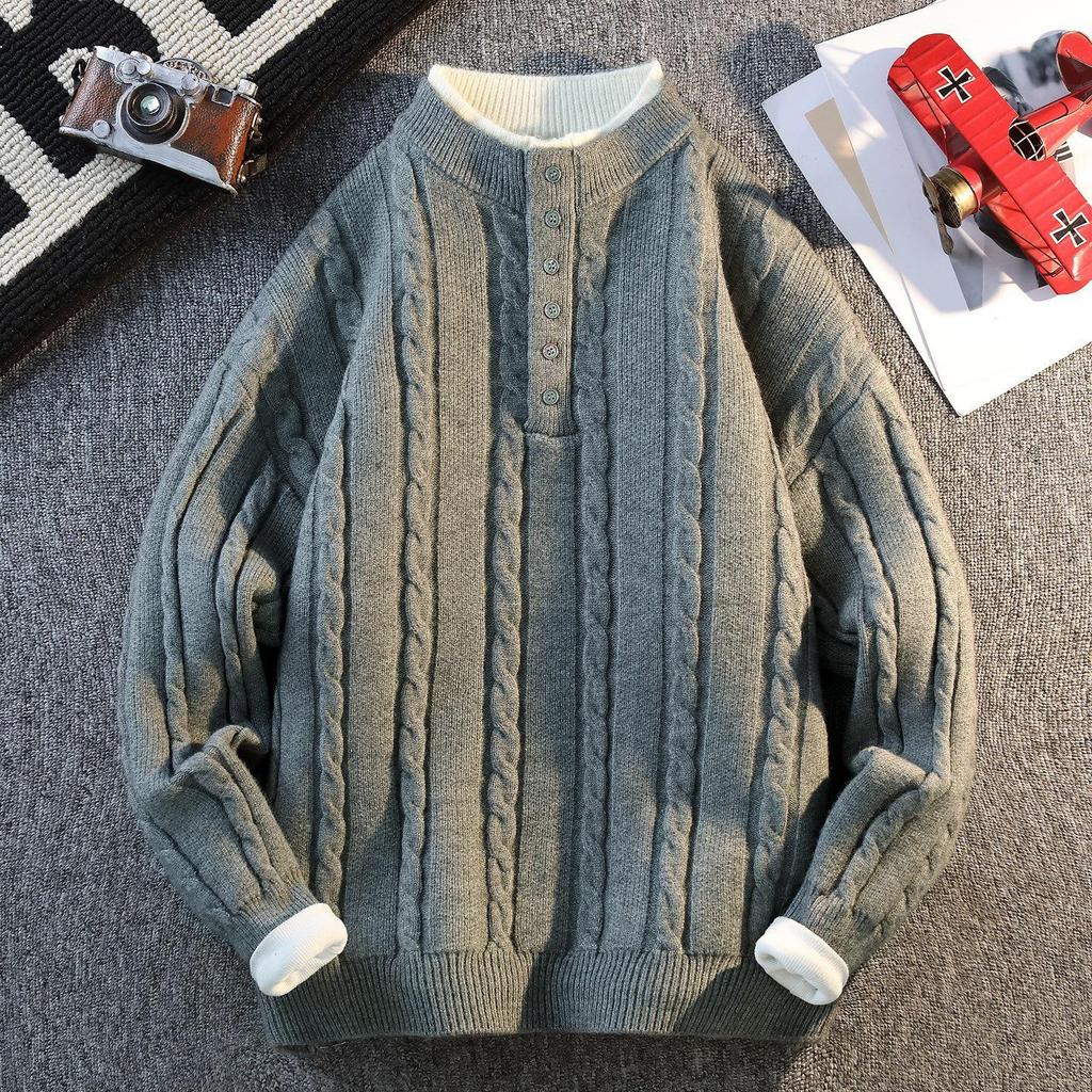 Men's Trendy Two-Piece Look Cable Knit Pullover Sweater - Long Sleeve, Solid Color for Autumn