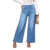 Womens Casual Elastic Waist Denim Trousers Vintage Light Wash Front Seam Loose Wide Leg Floor-Length Jeans
